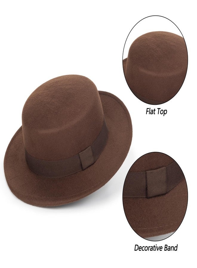 Mawjom Wide-Brim-Felt-Panama-Fedora-Hat with Flat-Top-Pork-Pie Cap for Women Men (Size:M) Coffee - Image 5